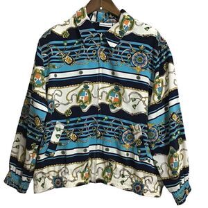 Alfred Dunner Vintage Full Zip Equestrian Print Bomber Style Jacket Size 14